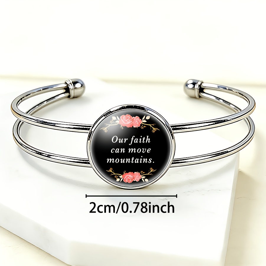 Women's Adjustable Open Bangle with Round Time Gemstone Inlay, Classic Design